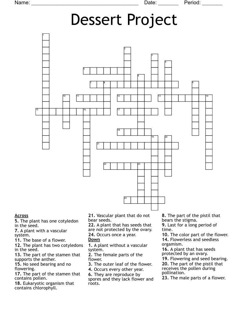 Dessert Project Crossword