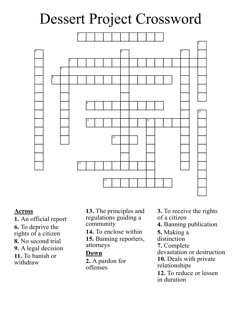 Dessert Project Crossword