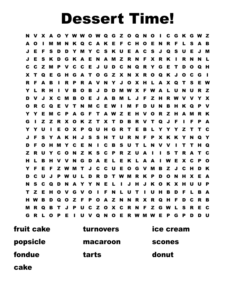 Dessert Time! Word Search