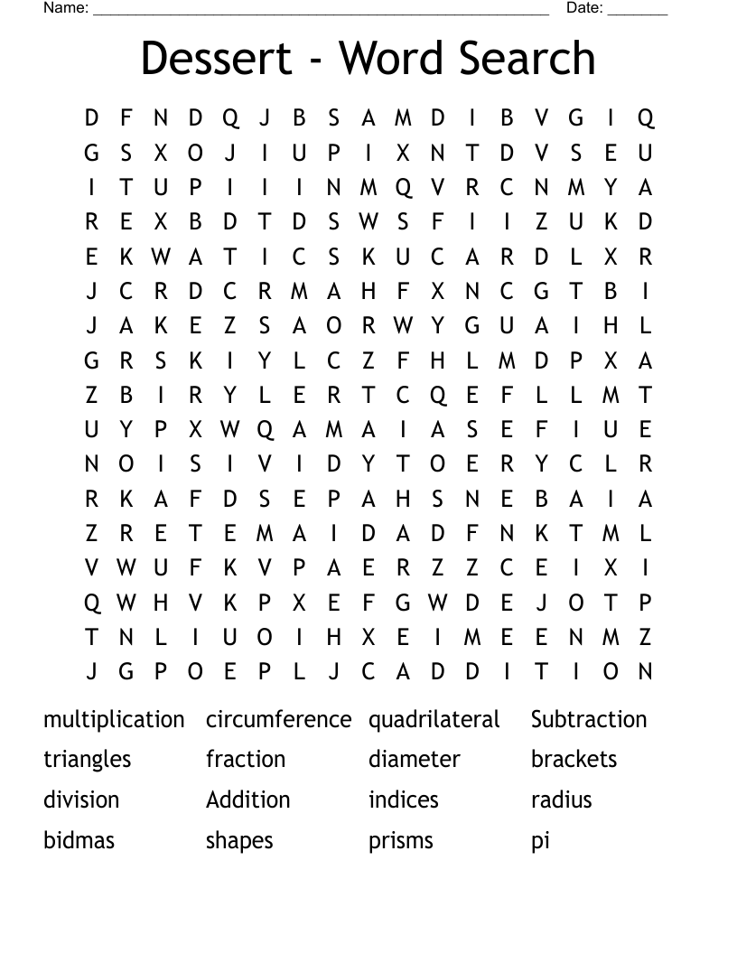 Dessert - Word Search
