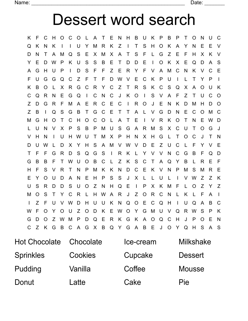 Dessert word search