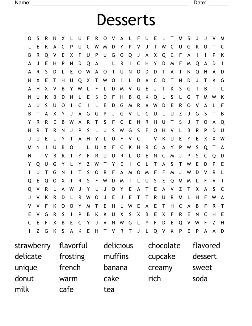 Desserts Word Search