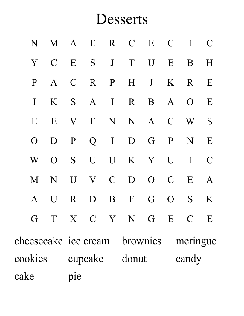 Desserts Word Search