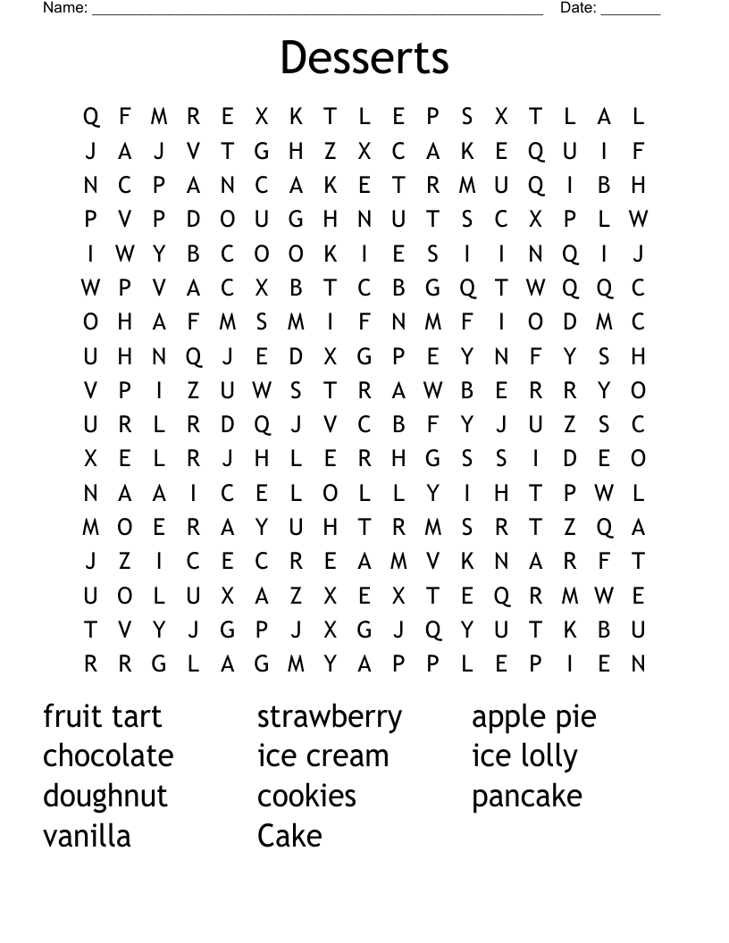 Desserts Word Search