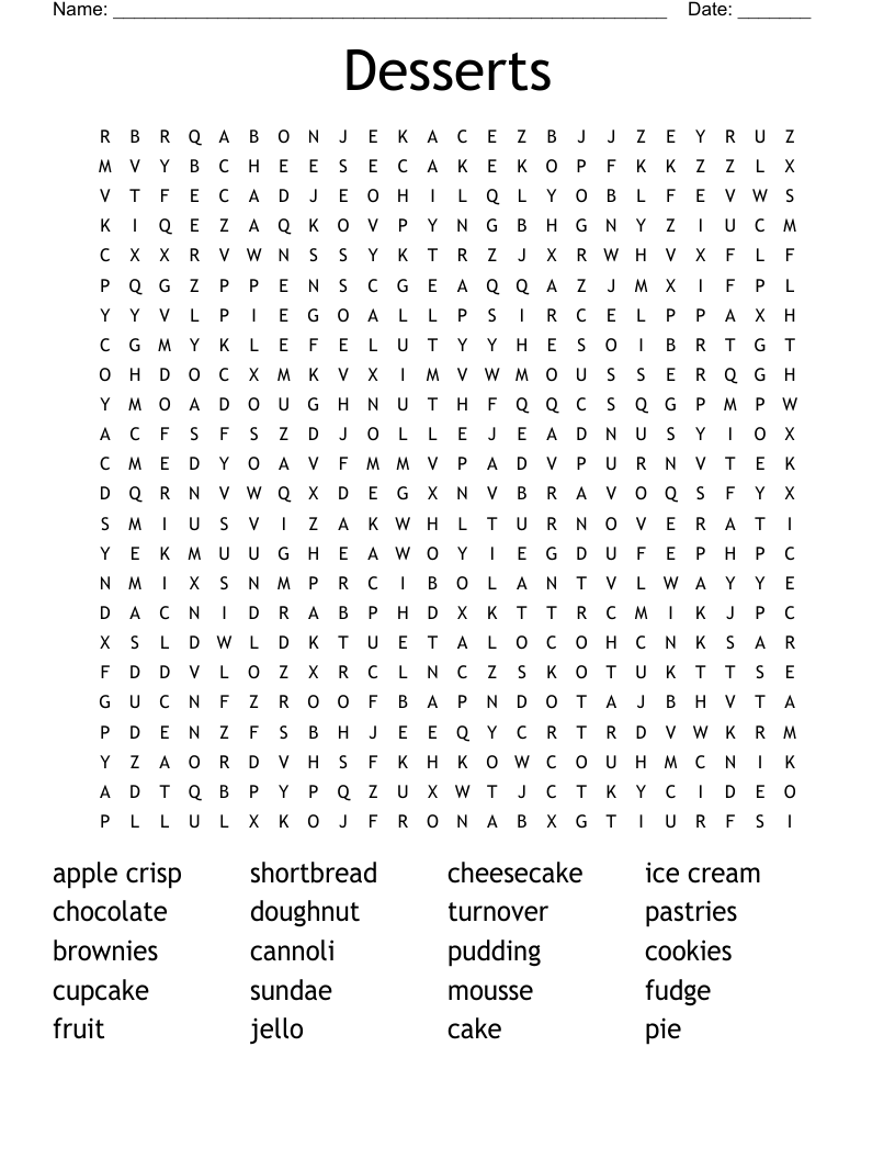 Desserts Word Search