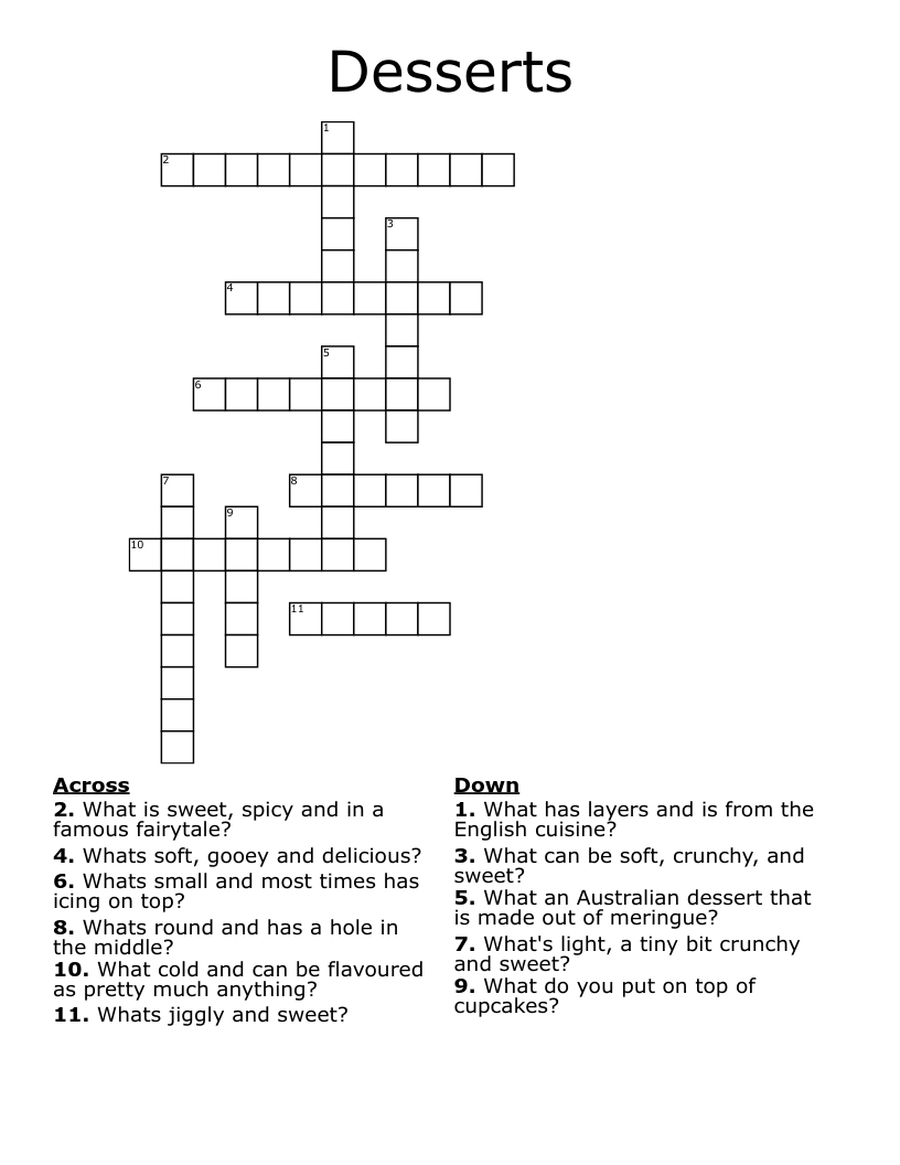 Desserts Crossword