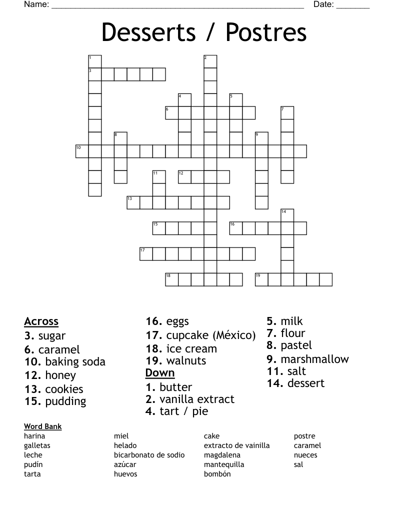 Desserts / Postres Crossword