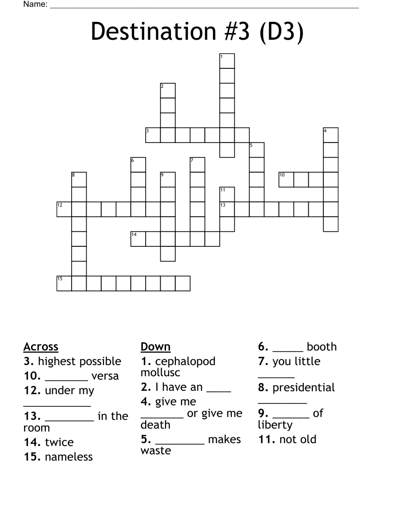 Destination #3  (D3) Crossword