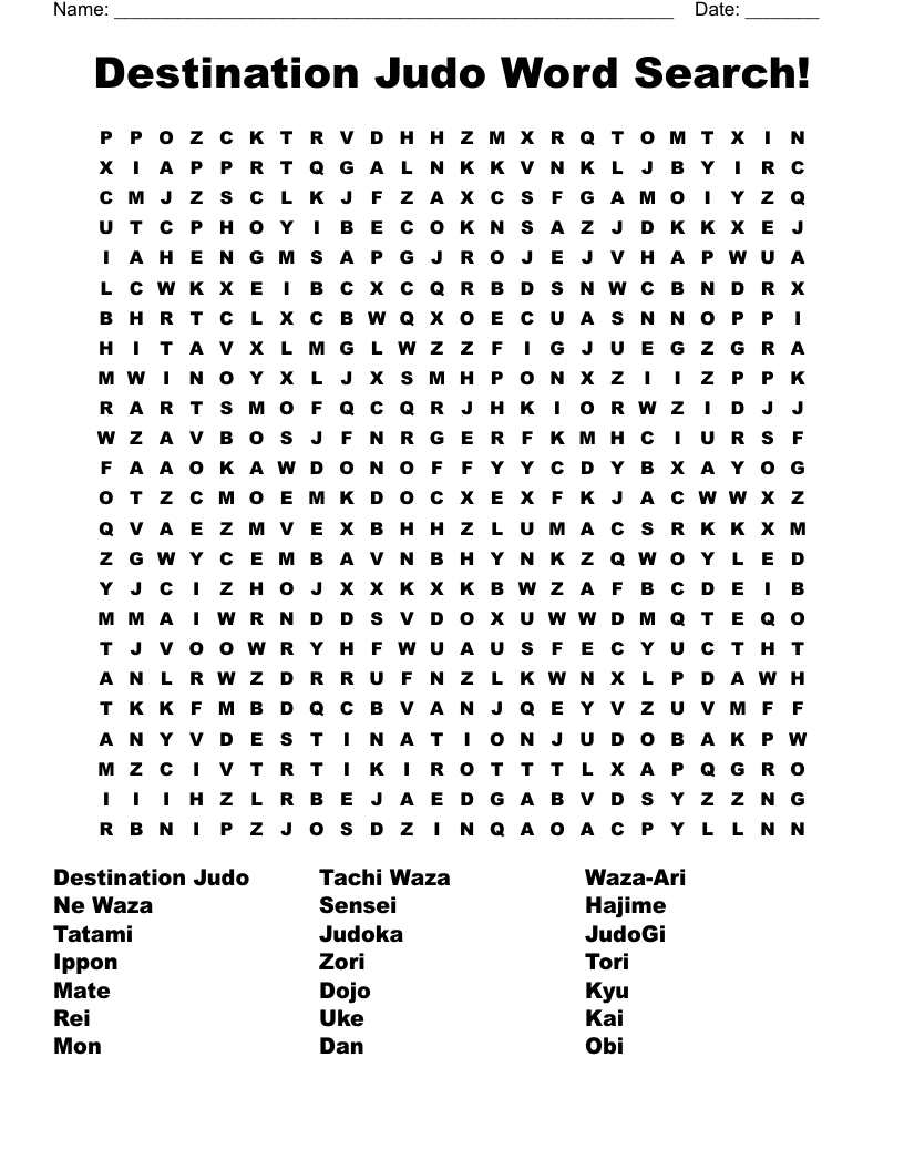 Destination Judo Word Search!
