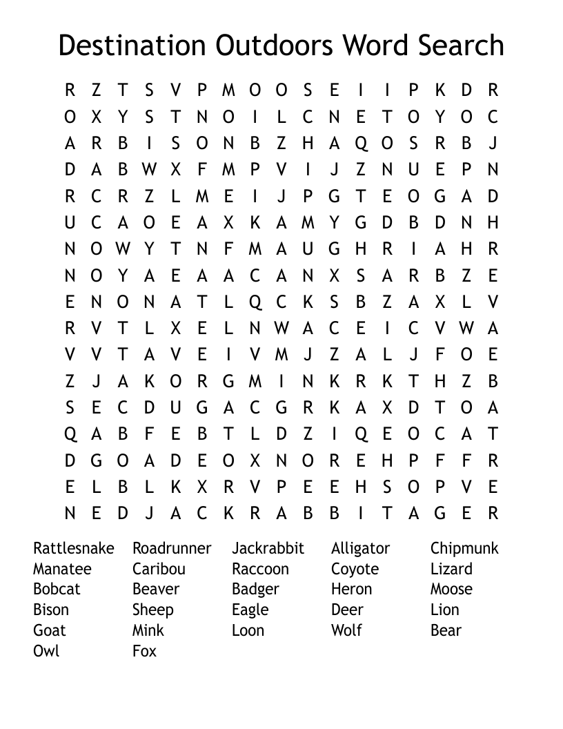 Destination Outdoors Word Search