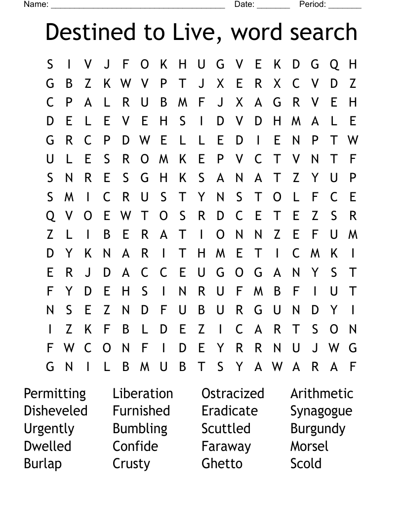 Destined to Live, word search 