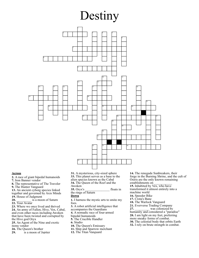 Destiny Crossword