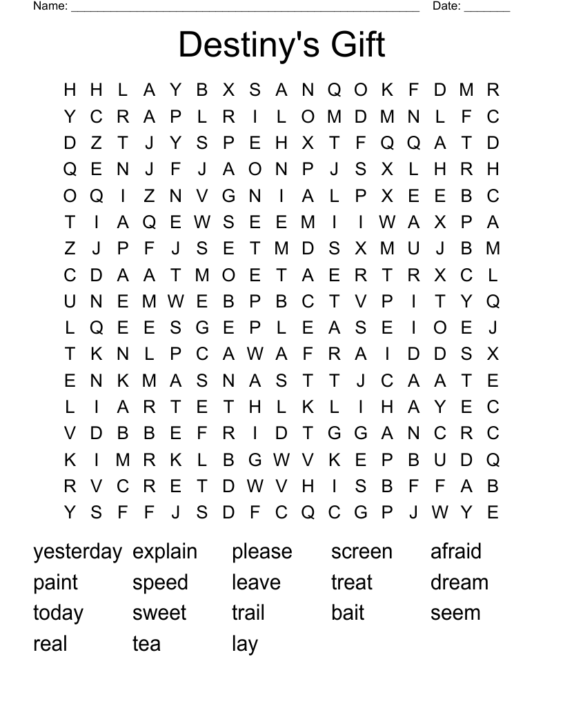 Destiny's Gift Word Search