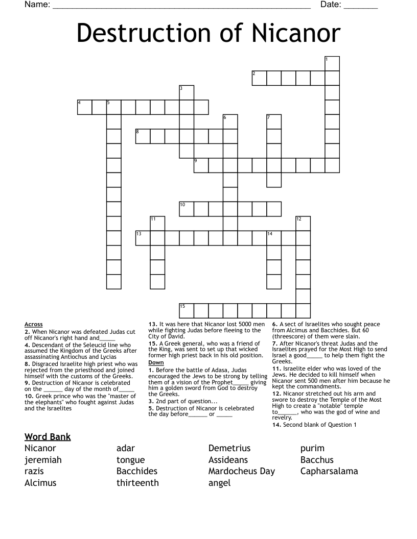 Destruction of Nicanor Crossword