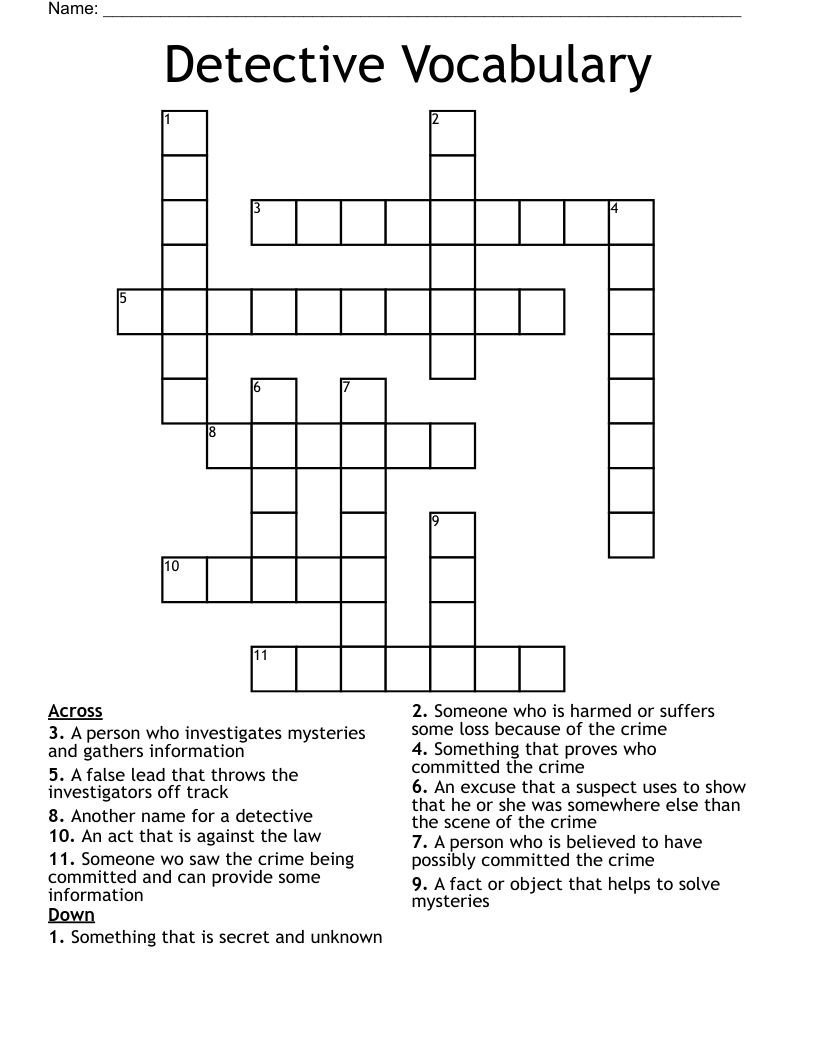 Detective Vocabulary Crossword