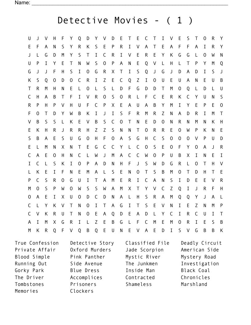 Detective    Movies    -    (  1  ) Word Search