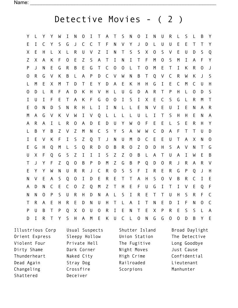 Detective    Movies    -    (  2  ) Word Search