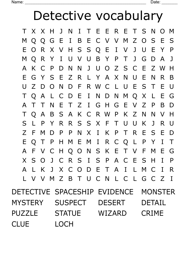 Detective vocabulary Word Search
