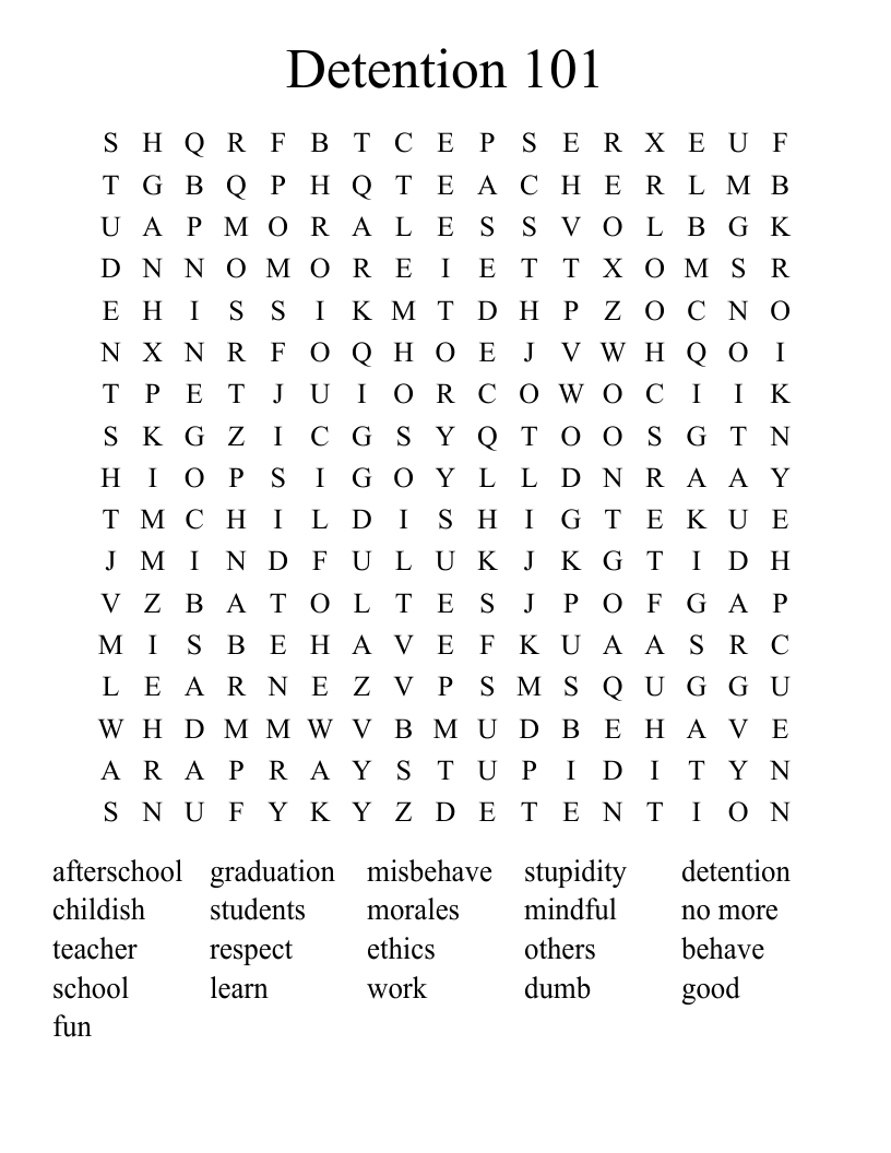Detention 101 Word Search