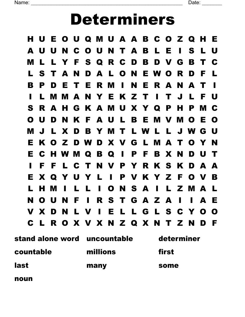 Determiners Word Search