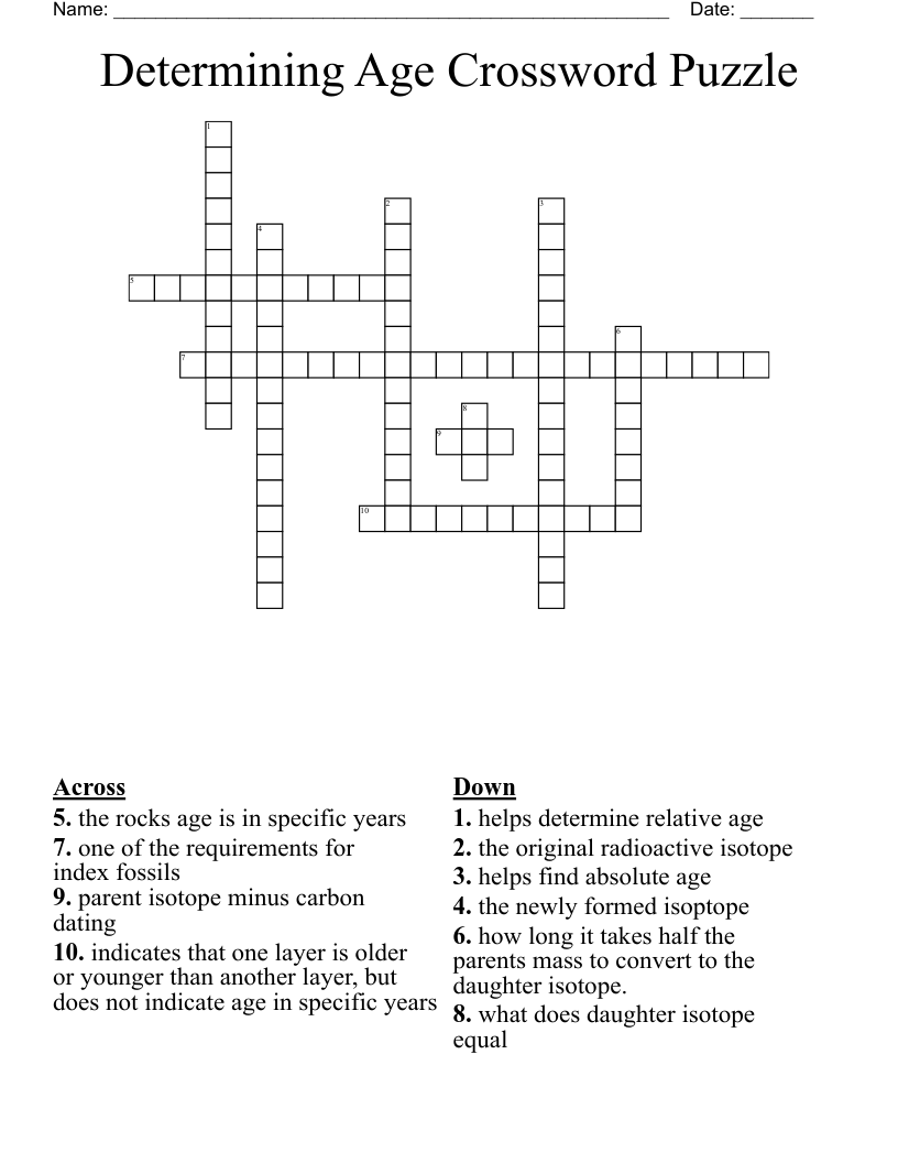 Determining Age Crossword  Puzzle