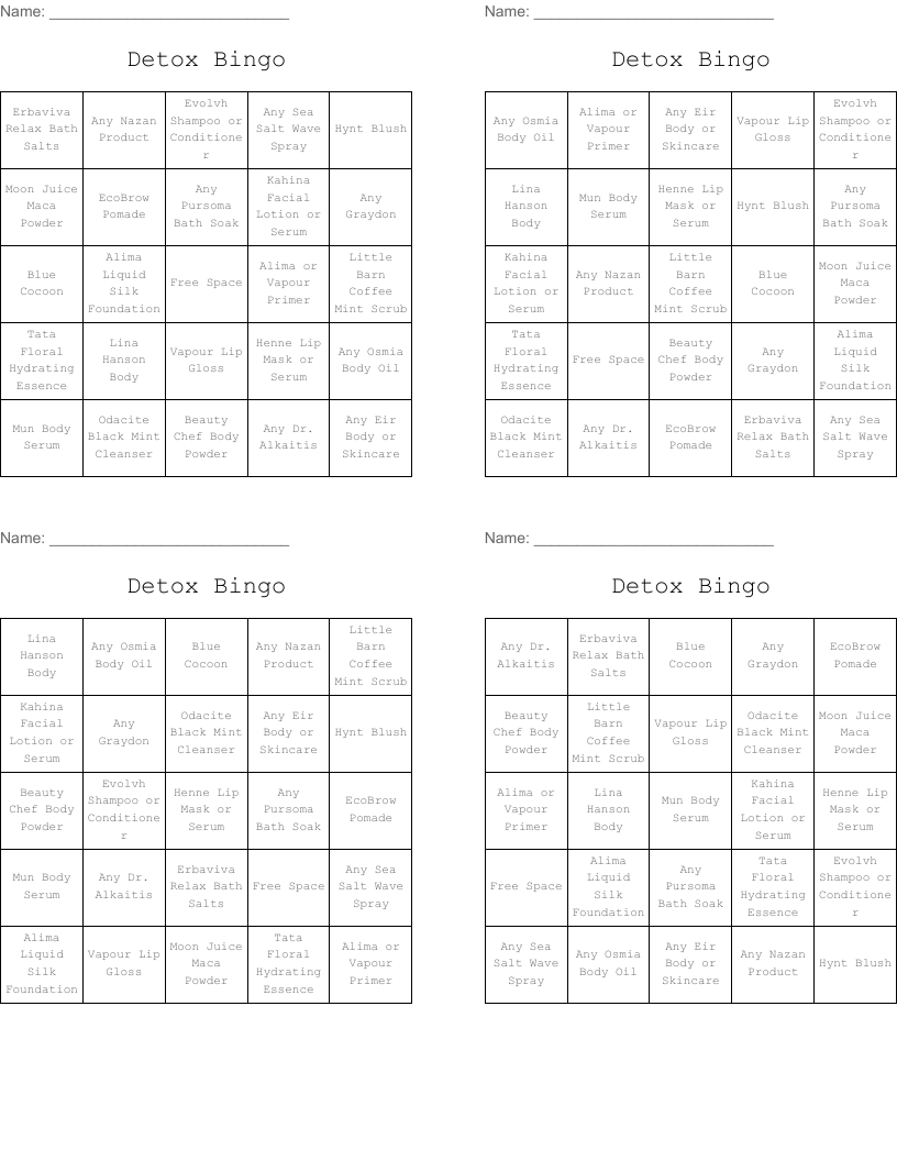 Detox Bingo