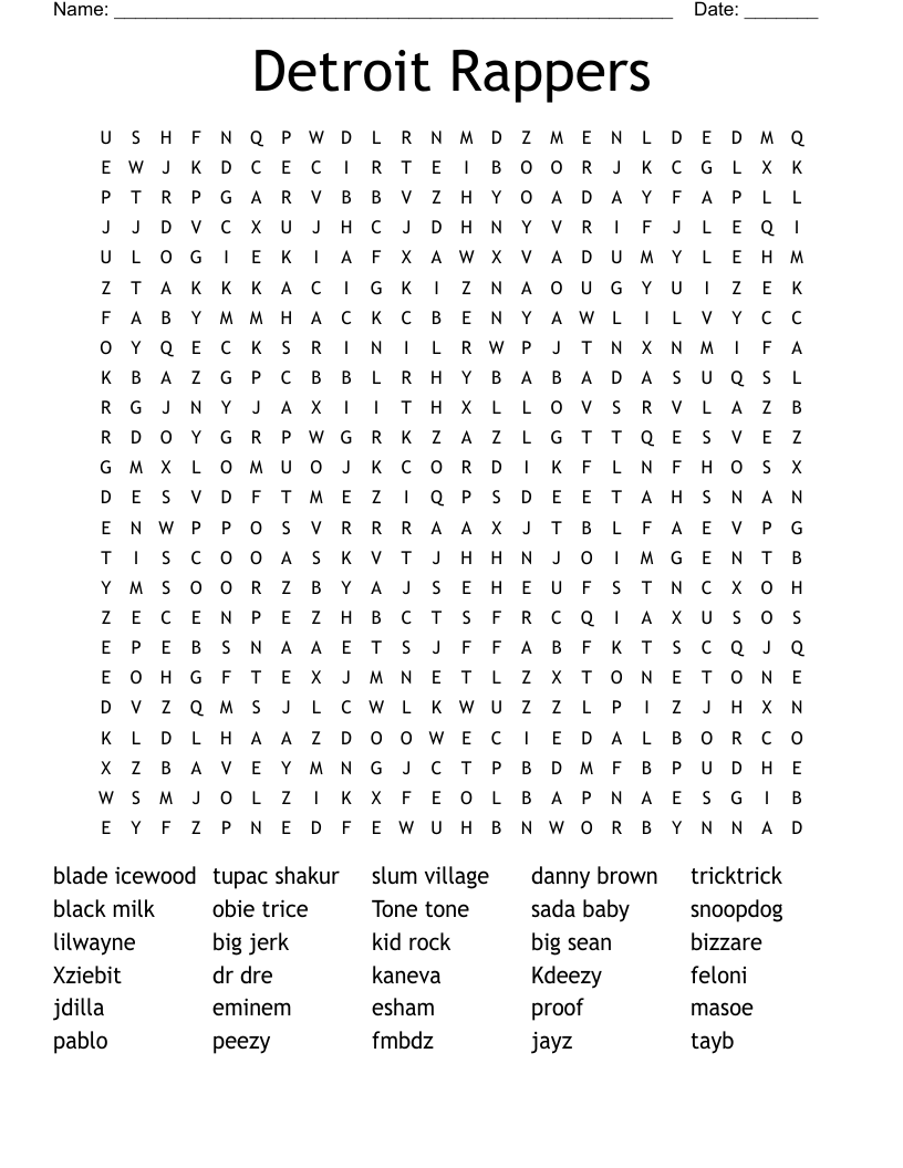 Detroit Rappers Word Search