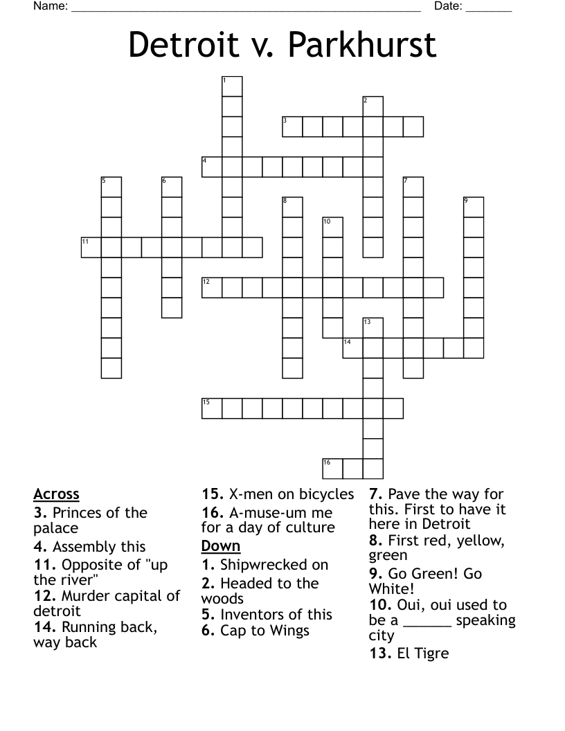 Detroit v. Parkhurst Crossword