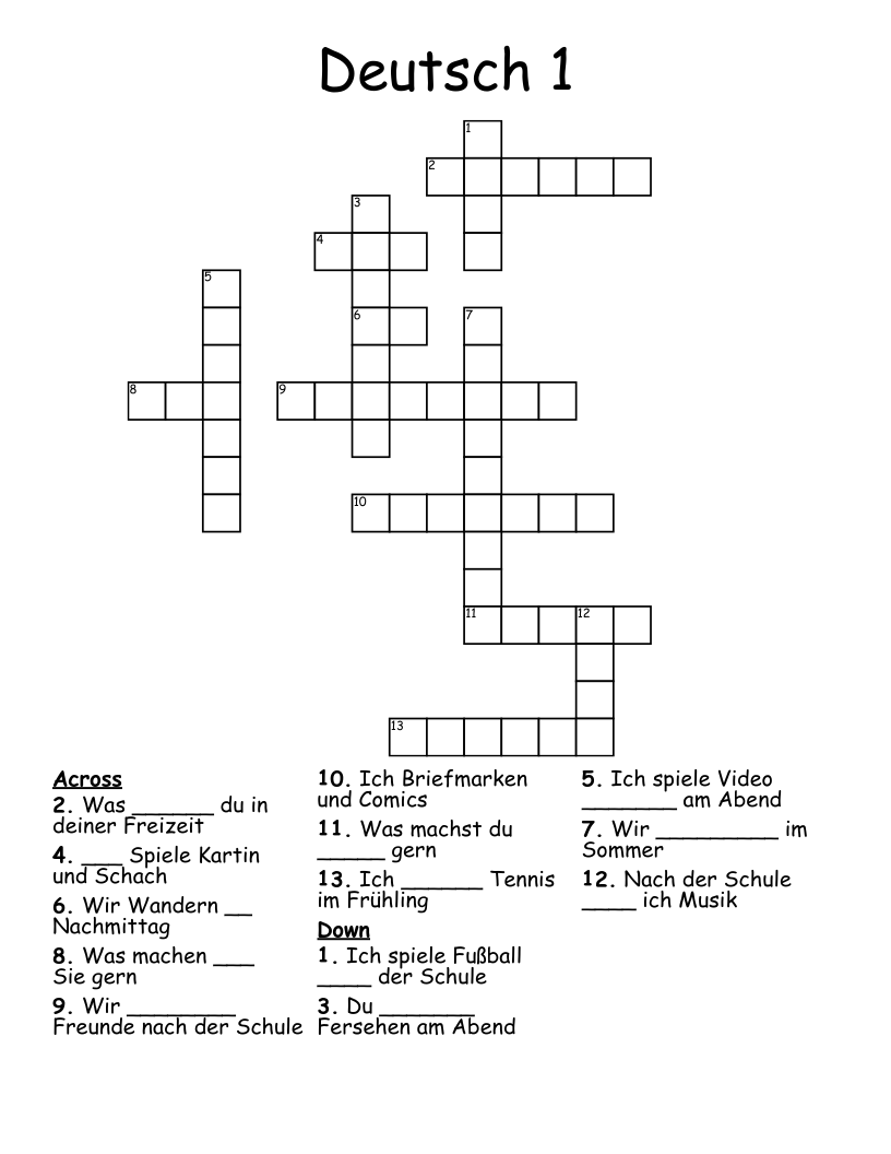 Deutsch 1 Crossword