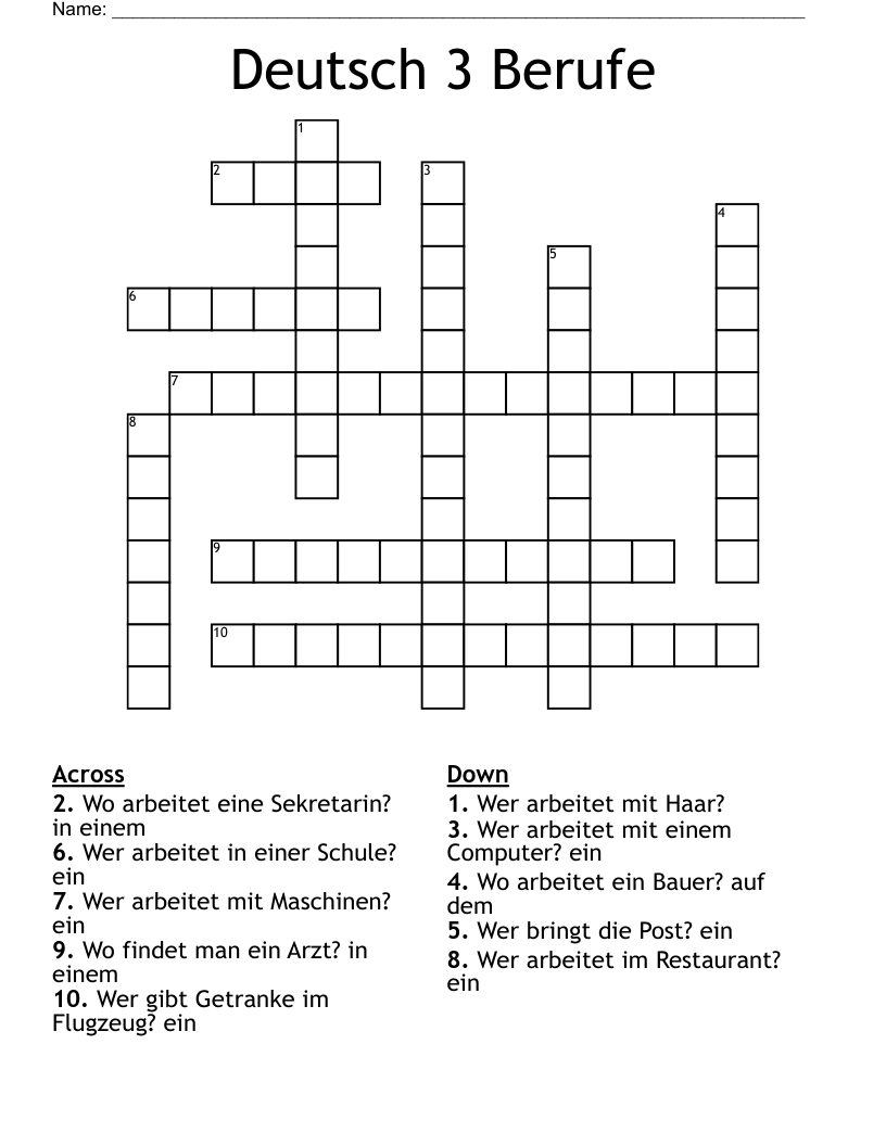 Deutsch 3 Berufe Crossword