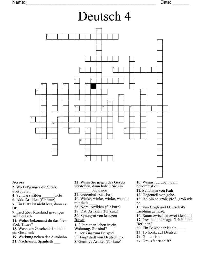 Deutsch 4 Crossword