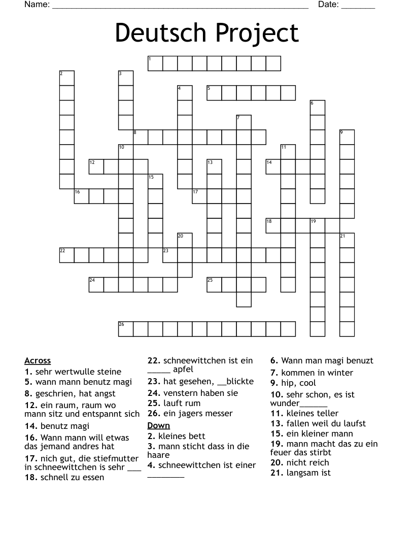 Deutsch Project Crossword