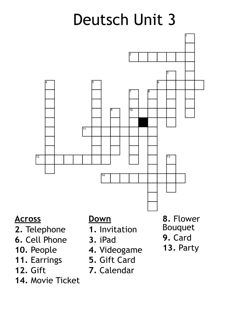 Deutsch Unit 3 Crossword