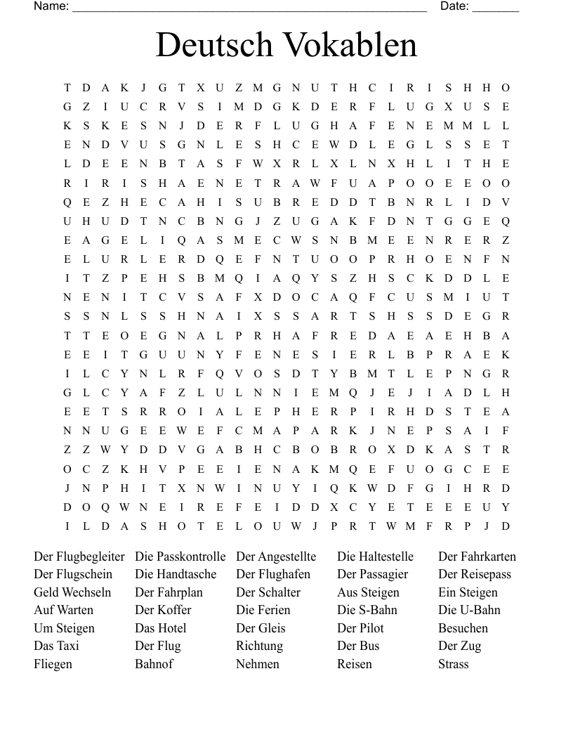 Deutsch Vokablen  Word Search