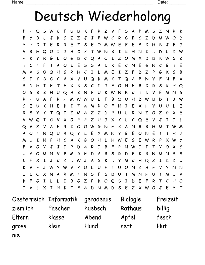 Deutsch Wiederholong Word Search