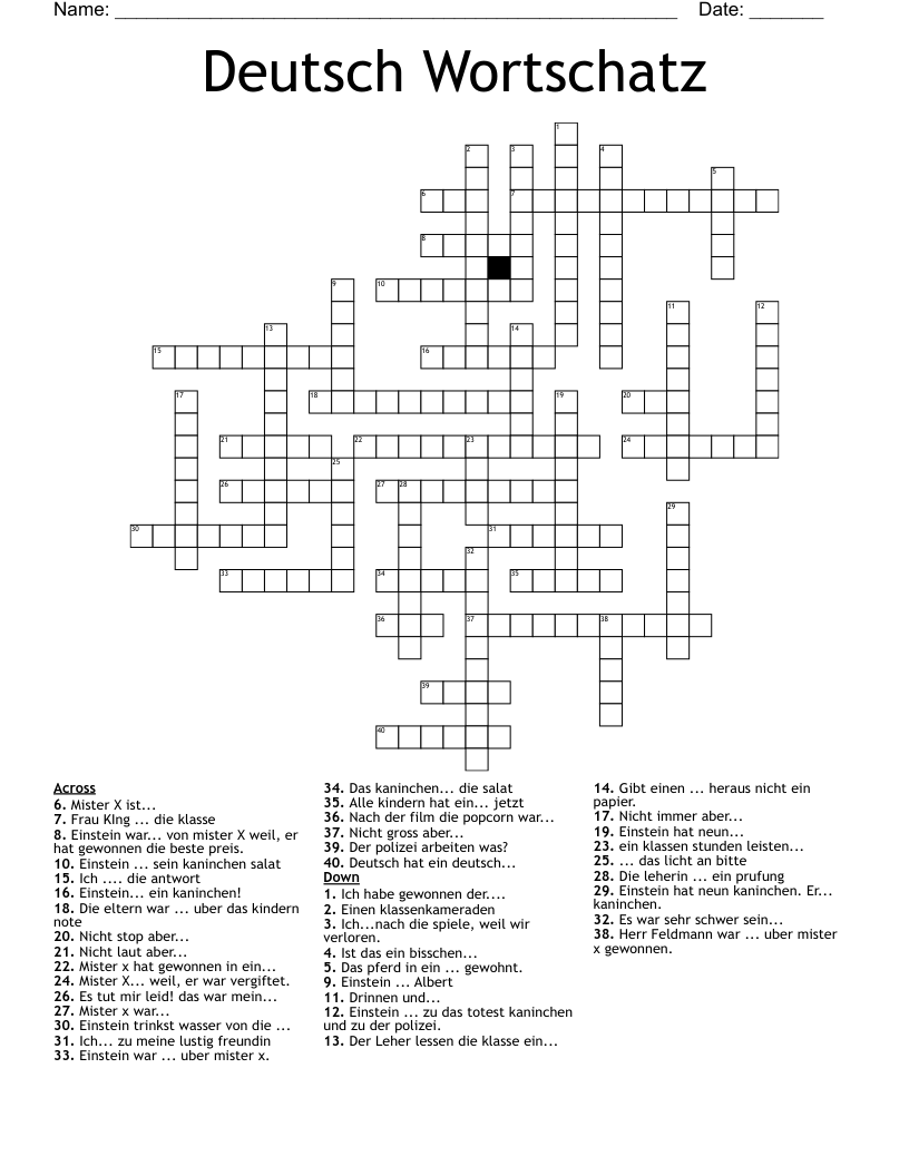 Deutsch Wortschatz Crossword