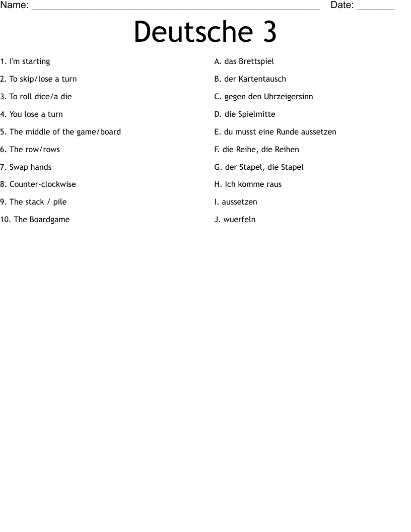 Deutsche 3 Worksheet