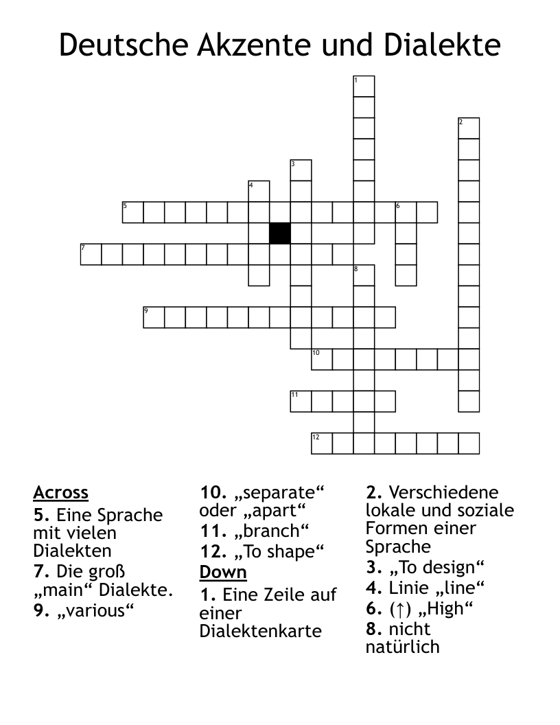 Deutsche Akzente und Dialekte Crossword