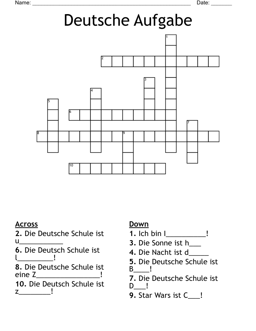 Deutsche Aufgabe Crossword