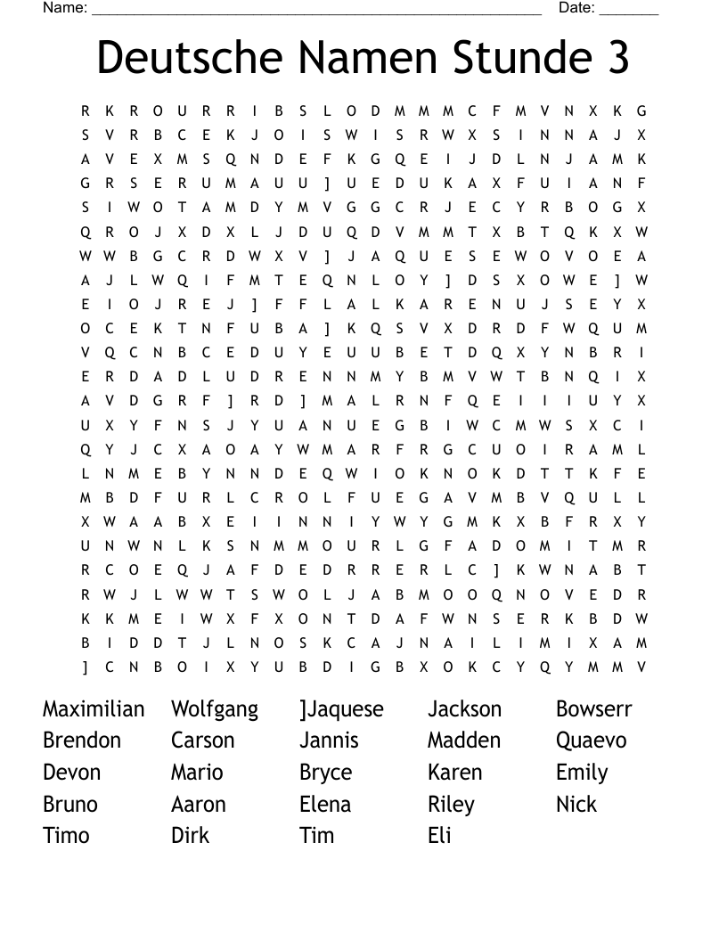 Deutsche Namen Stunde 3 Word Search