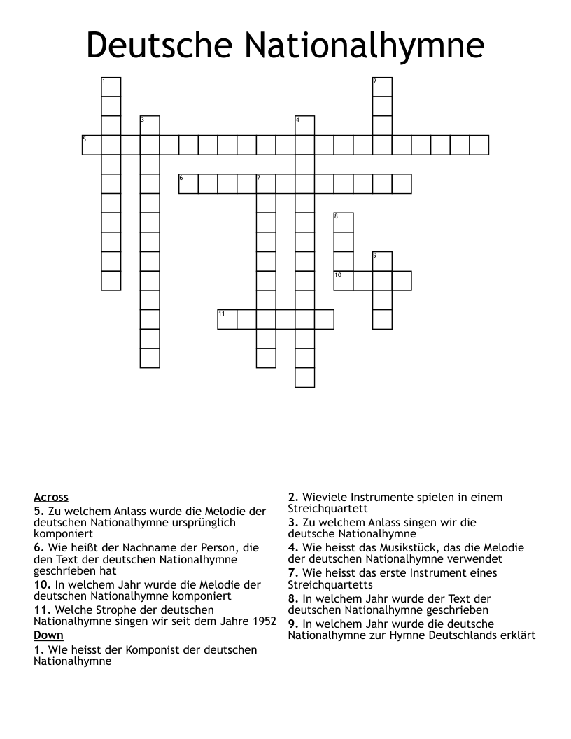 Deutsche Nationalhymne Crossword