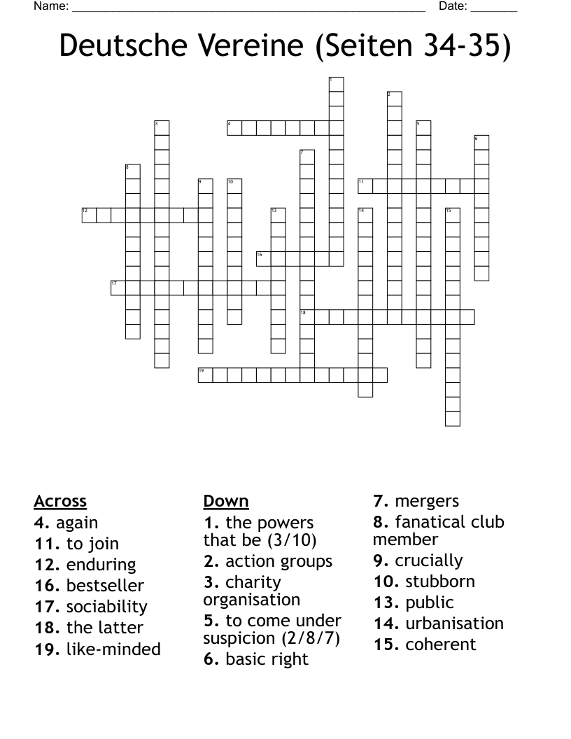 Deutsche Vereine (Seiten 34-35) Crossword