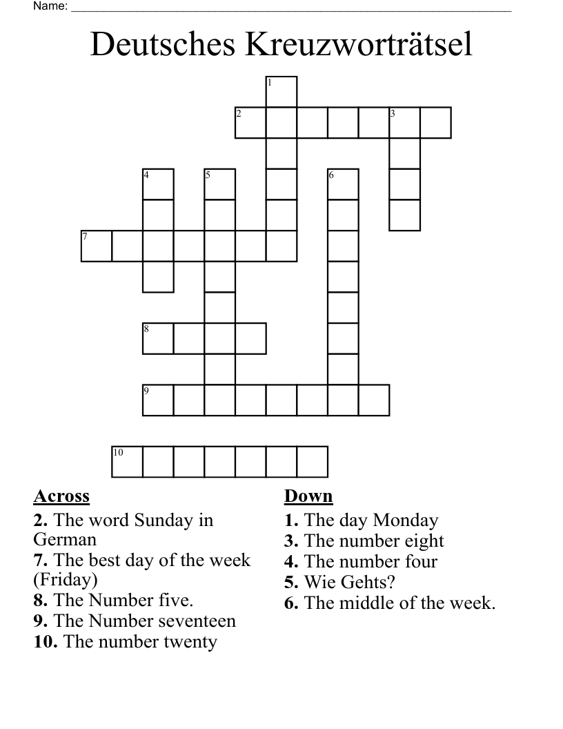 Deutsches Kreuzworträtsel Crossword