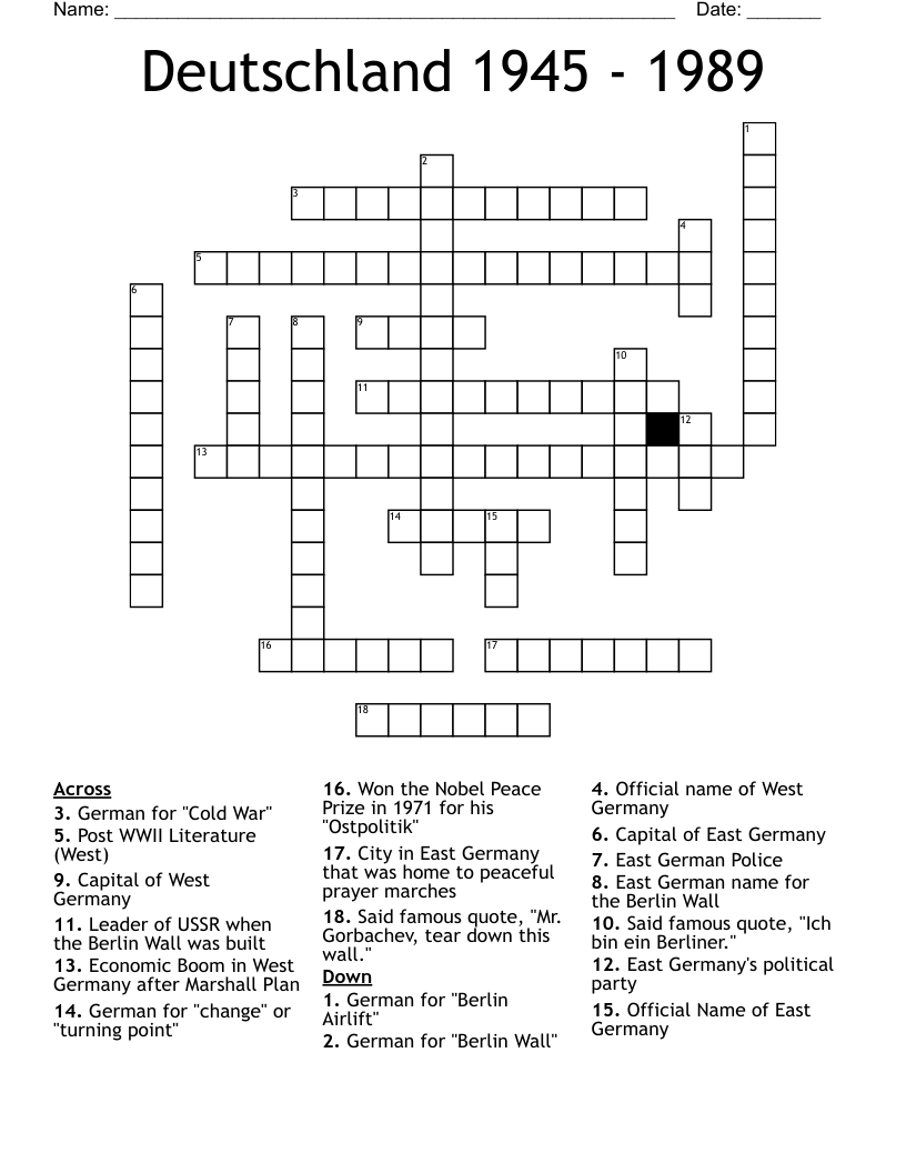 Deutschland 1945 - 1989 Crossword