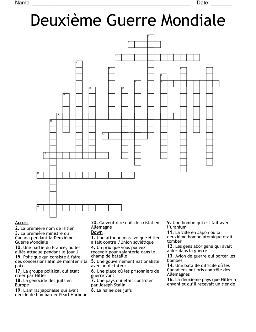 Deuxième Guerre Mondiale Crossword