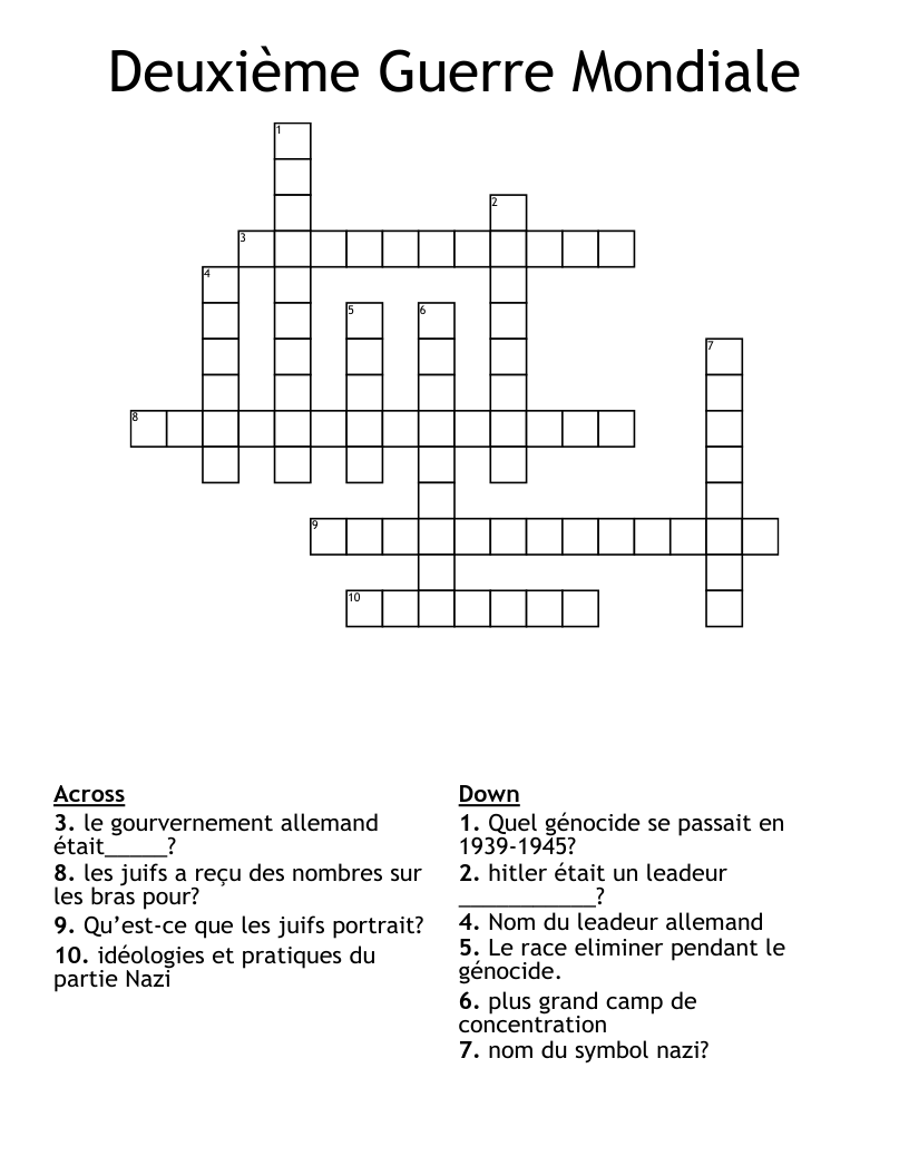 Deuxième Guerre Mondiale Crossword