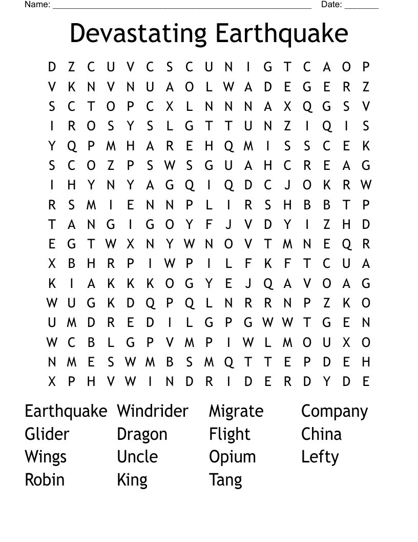 Devastating Earthquake  Word Search