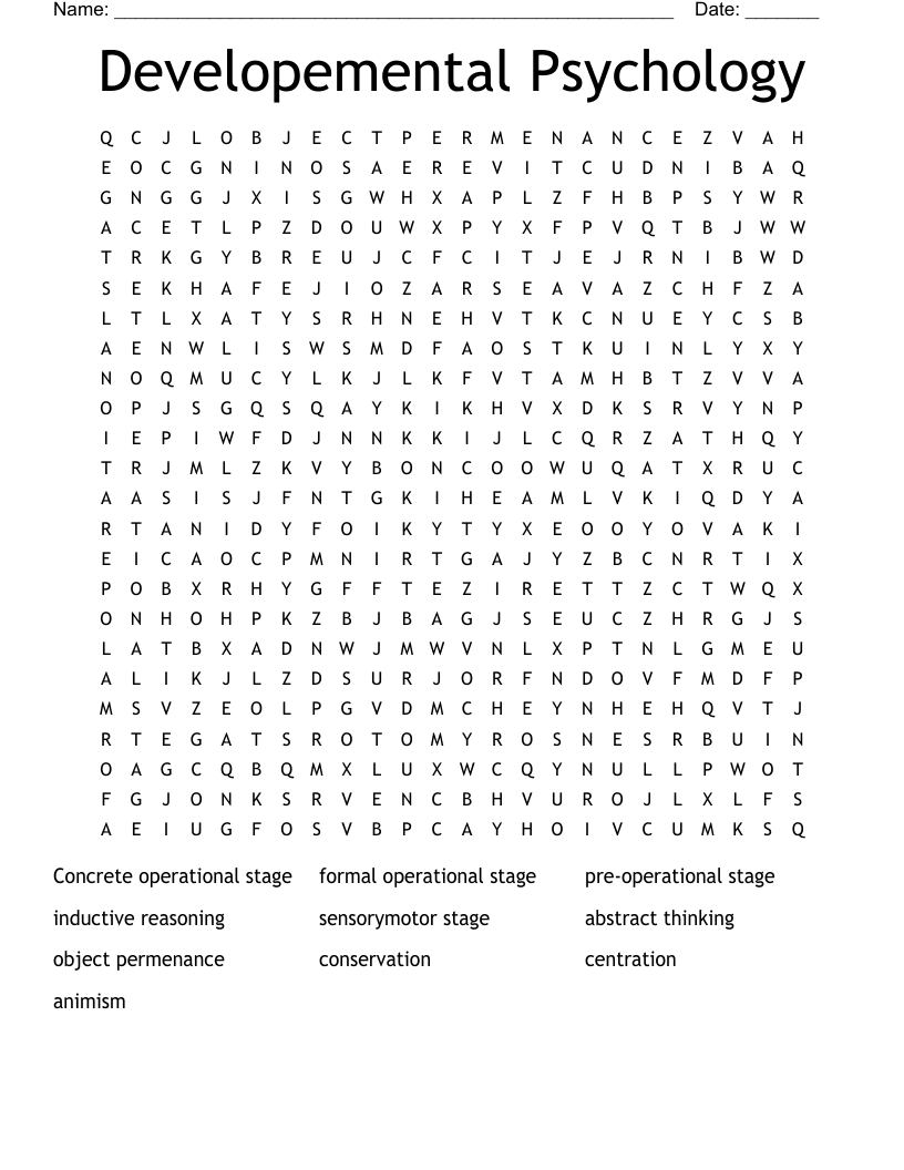 Developemental Psychology Word Search