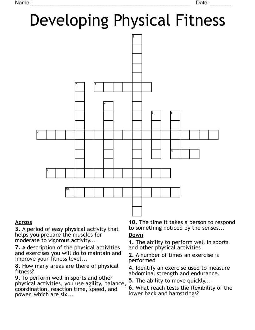 Developing Physical Fitness Crossword