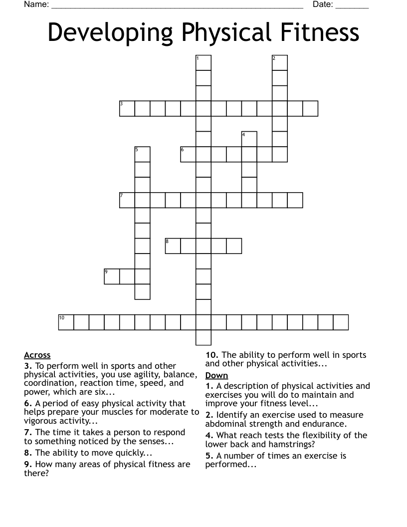 Developing Physical Fitness Crossword